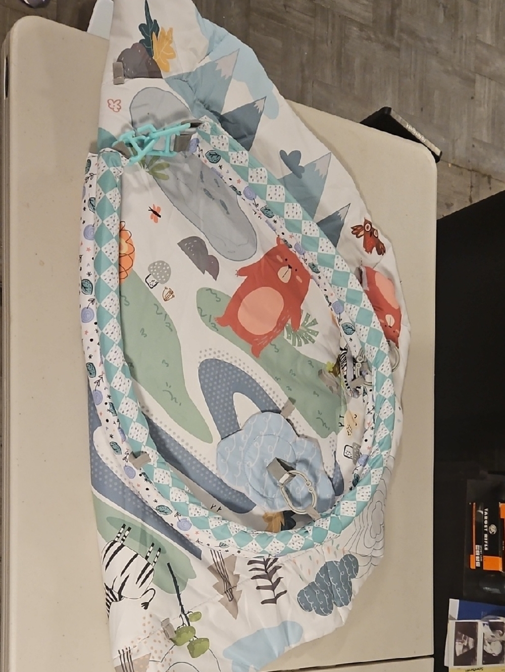 Kids Plush Activity Nest in Aqua Multi-Print